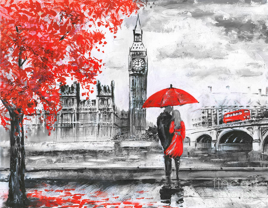 London Digital Art - Oil Painting On Canvas Street View by Lisima