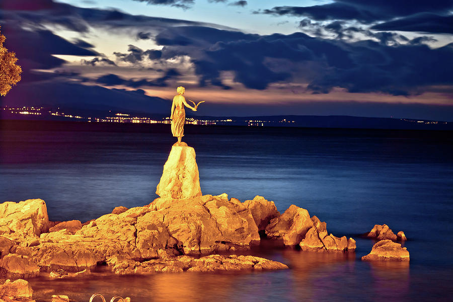 Opatija bay statue at sunset view #2 Photograph by Brch Photography