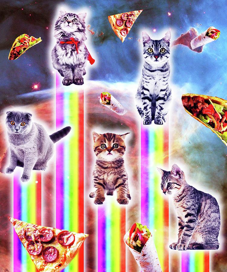 Outer Space Galaxy Cats With Rainbow Digital Art by Random Galaxy ...