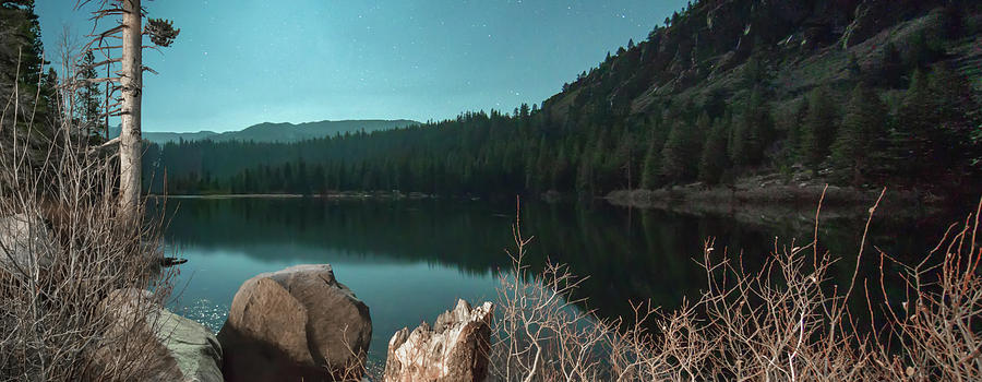 panoramic summer view of Twin Lakes at night in Mammoth Lakes Ca #2 Photograph by Alex Grichenko