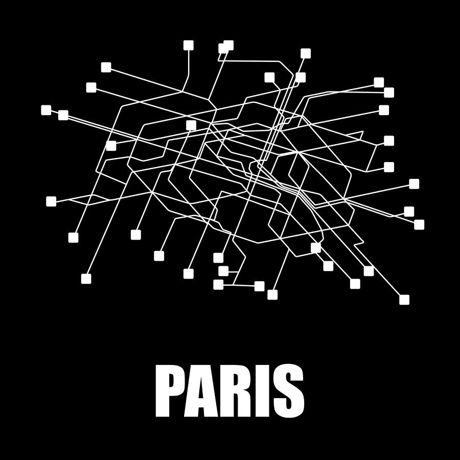 Paris Digital Art - Paris Black Subway Map by Naxart Studio Paris Digital Art - Paris Black Subway Map by Naxart Studio
