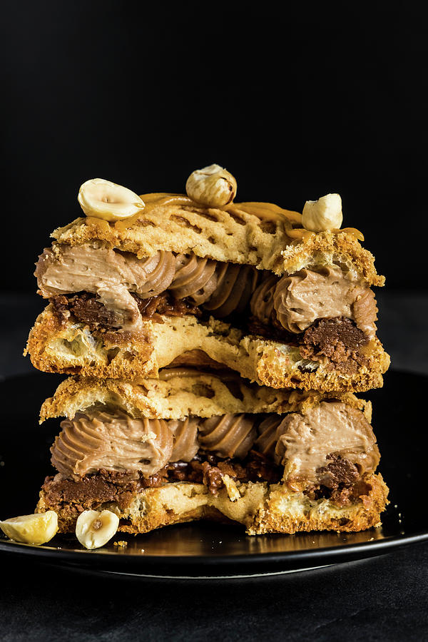 Paris-brest, Ring Of Choux Pastry With Hazelnut And Chocolate Cream #2 Photograph by Alla Machutt