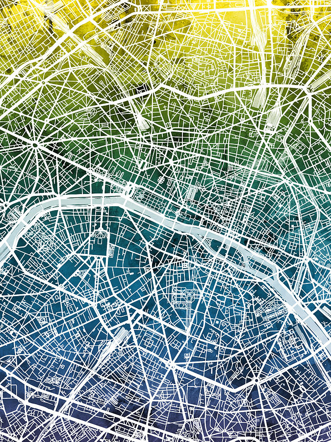 Paris France City Map #2 Digital Art by Michael Tompsett