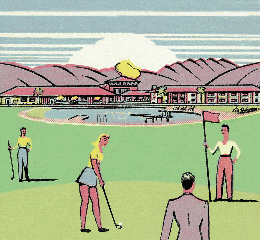 Golf Drawing - People Golfing #2 by CSA Images