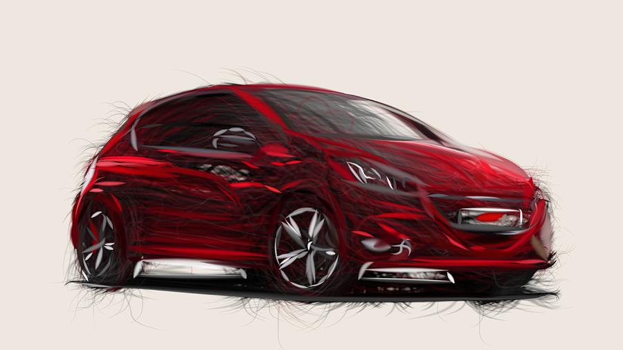 Peugeot 208 GTi Drawing #3 Digital Art by CarsToon Concept