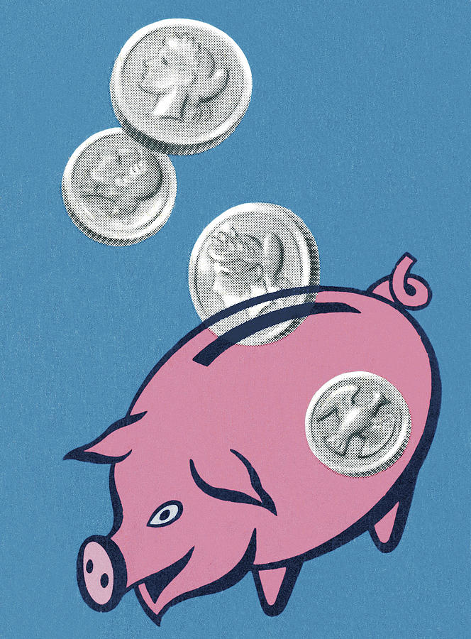 Vintage Drawing - Piggy Bank #2 by CSA Images