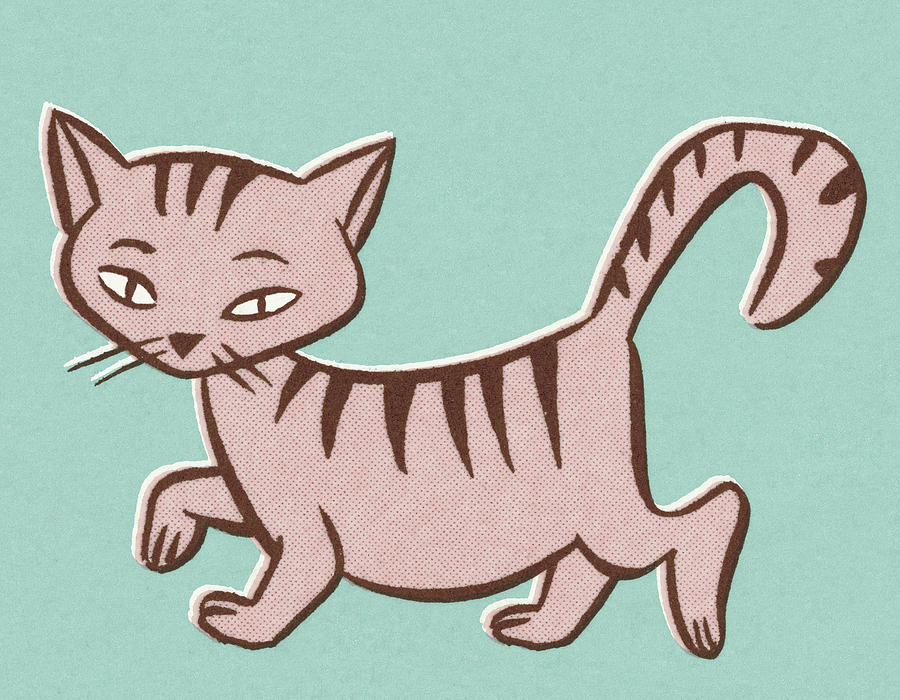 Vintage Drawing - Pink Cat #2 by CSA Images
