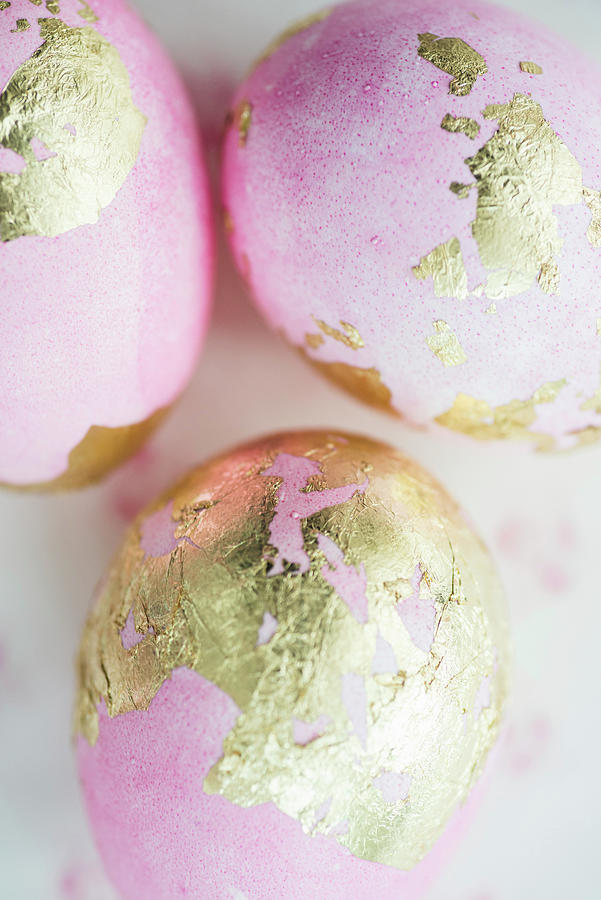 Pink Eggs With Gold Leaf #2 Photograph by Ruud Pos