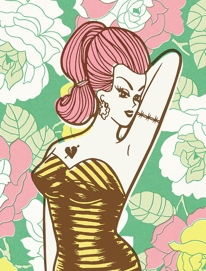 Vintage Drawing - Pinup girl #2 by CSA Images