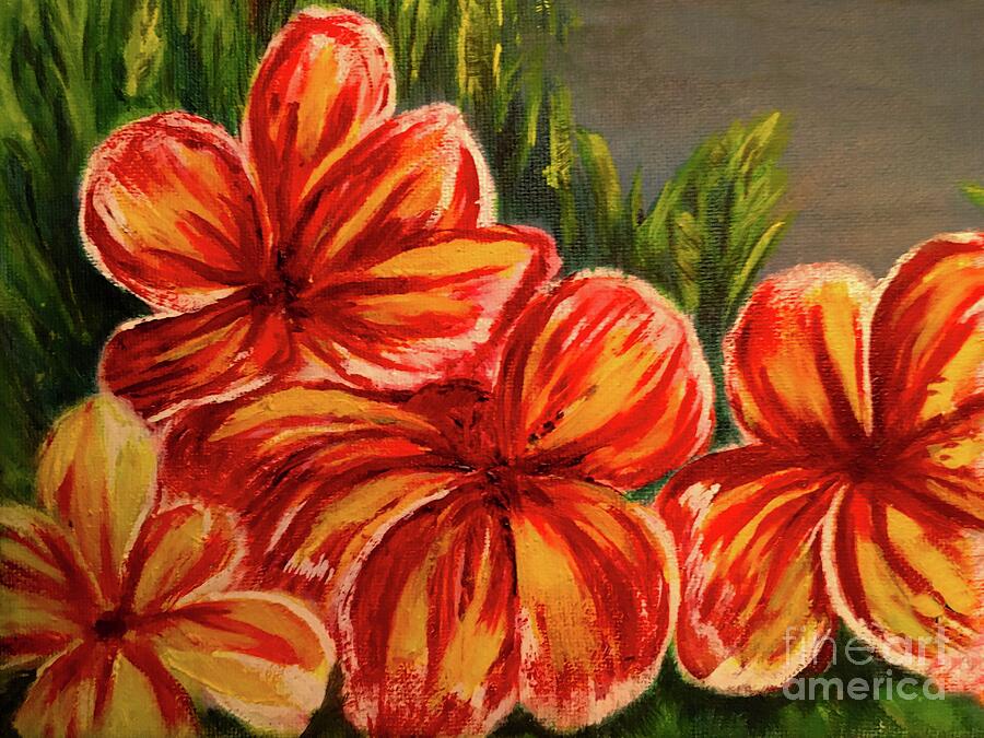 Plumeria Yellow and Red Painting by Michael Silbaugh