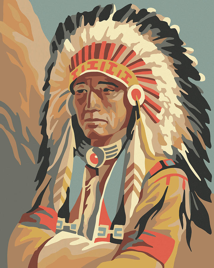 Vintage Drawing - Portrait of an Indian Chief #2 by CSA Images