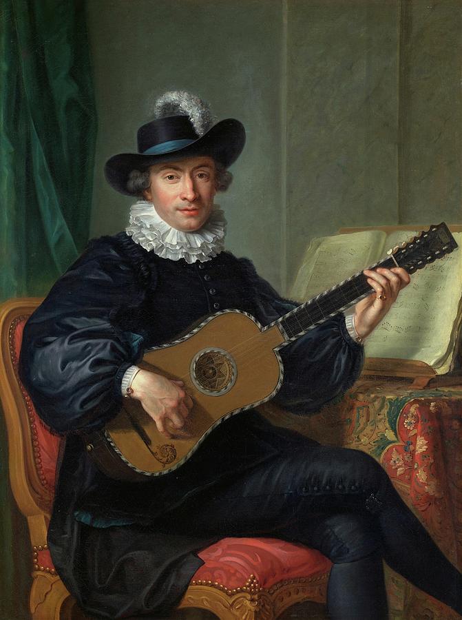 Guitar Still Life Painting - Portrait Of Monsieur Aublet by Guillaume Voiriot