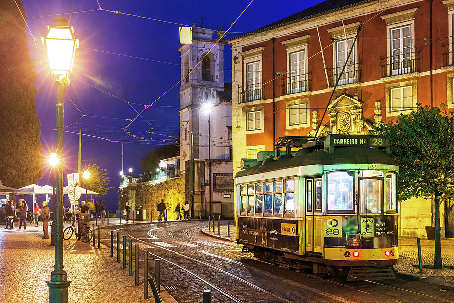 Portugal, Distrito De Lisboa, Lisbon, Tagus, Tejo, Alfama, Alfama Old Town, Tram No 28 At Largo Das Portas Do Sol #2 Digital Art by Luigi Vaccarella