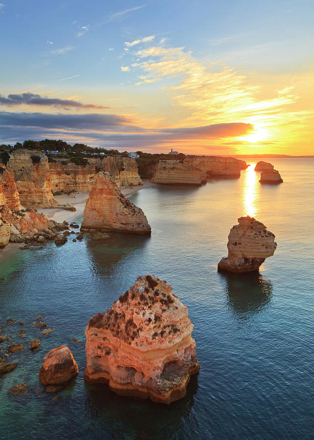 Portugal, Faro, Lagoa, Atlantic Ocean, Algarve, Praia Da Marinha, Sunrise #2 Digital Art by Luigi Vaccarella