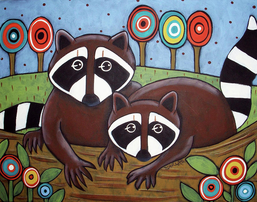Raccoon Painting - 2 Raccoons by Karla Gerard