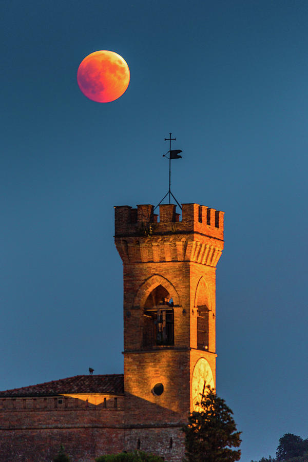 Red Moon Eclipse On Clock Tower #2 Photograph by Vivida Photo PC