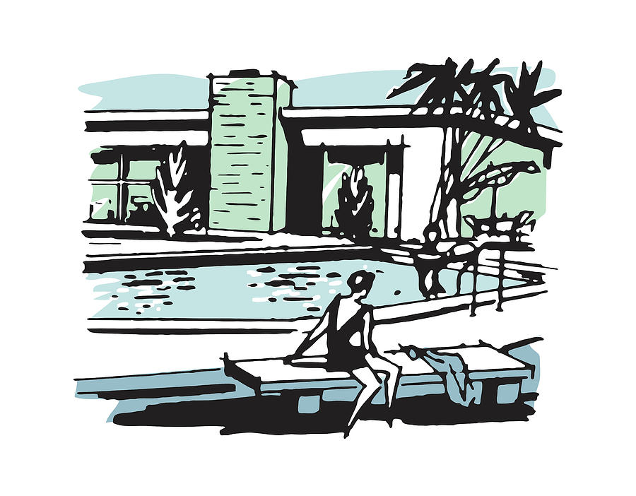 Vintage Drawing - Resort Swimming Pool #2 by CSA Images