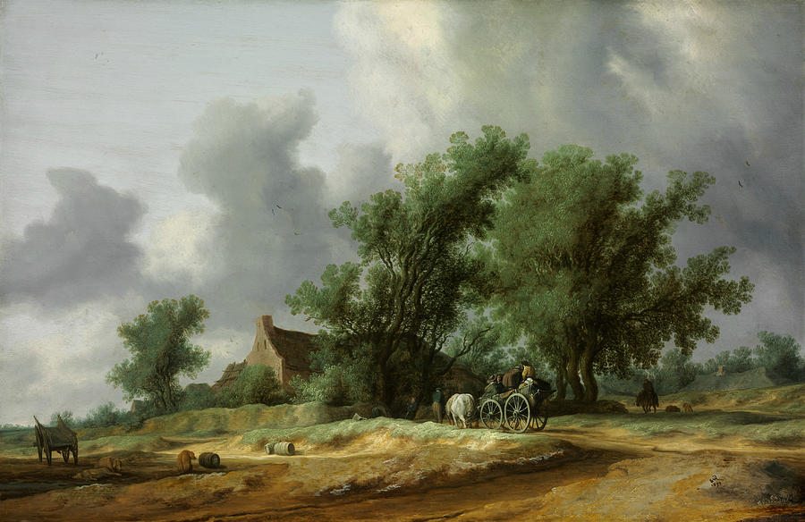 Road in the Dunes with a Passanger Coach, 1631 Painting by Salomon van Ruysdael