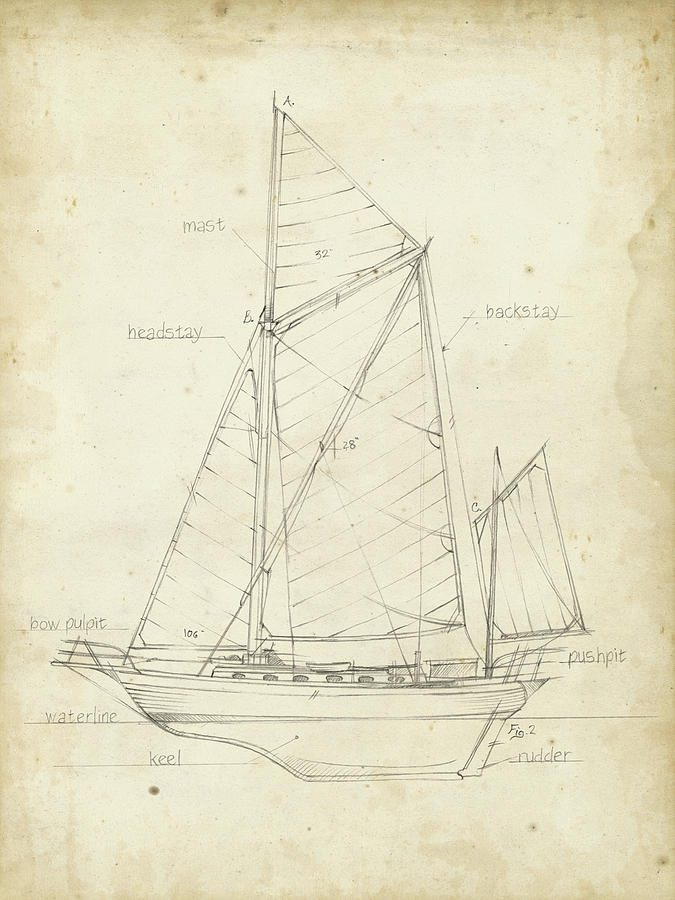 sailboat blueprint art