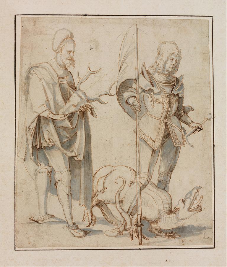 Hat Drawing - Saint Eustace And Saint George by Hans Von Kulmbach