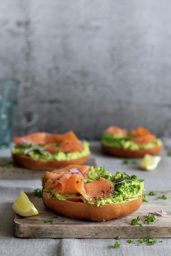 Salmon Bagels With Avocado Cream #2 Photograph by Komar