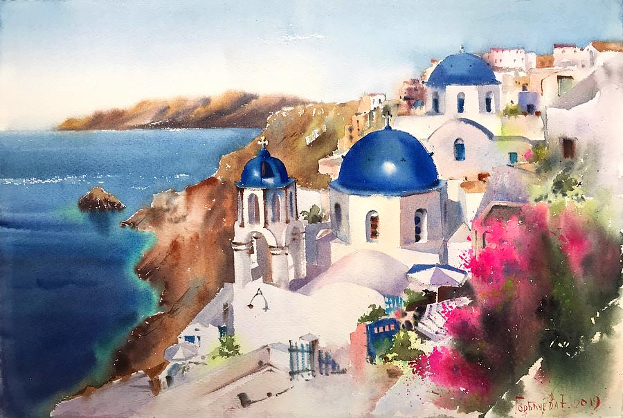 Santorini Island, Greece Painting By Eugenia Gorbacheva 