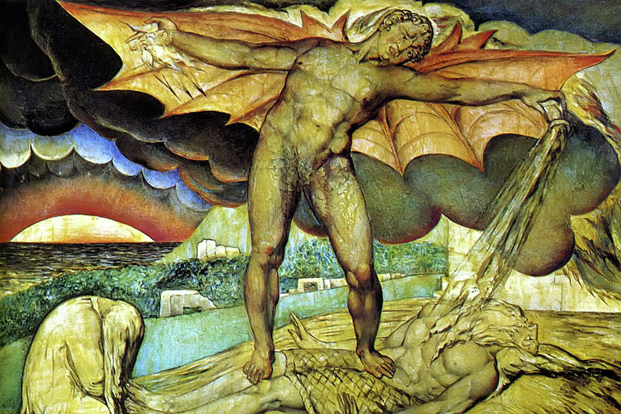 Satan Smiting Job with Sore Boils #2 Painting by William Blake