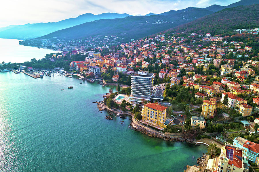 Scenic coastline of Opatija and Lungomare seaside walkway aerial #2 Photograph by Brch Photography