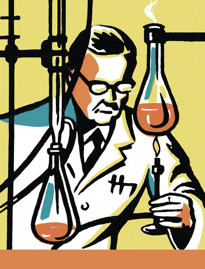 Vintage Drawing - Scientist in a Laboratory #2 by CSA Images