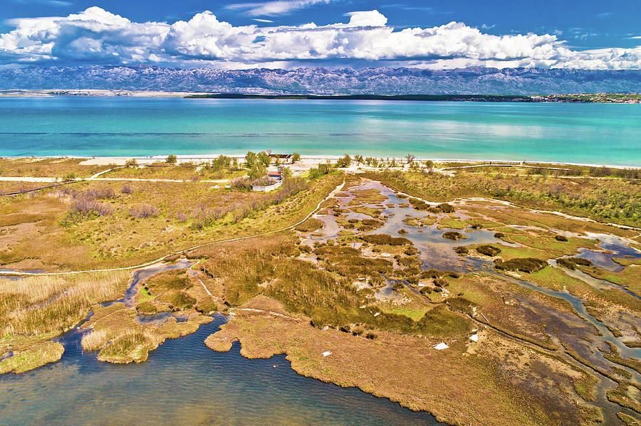 Sea marshes and shallow sand beach of Nin aerial view #2 Photograph by Brch Photography
