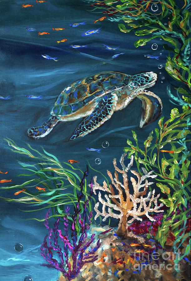 Sea Turtle #2 Painting by Linda Olsen
