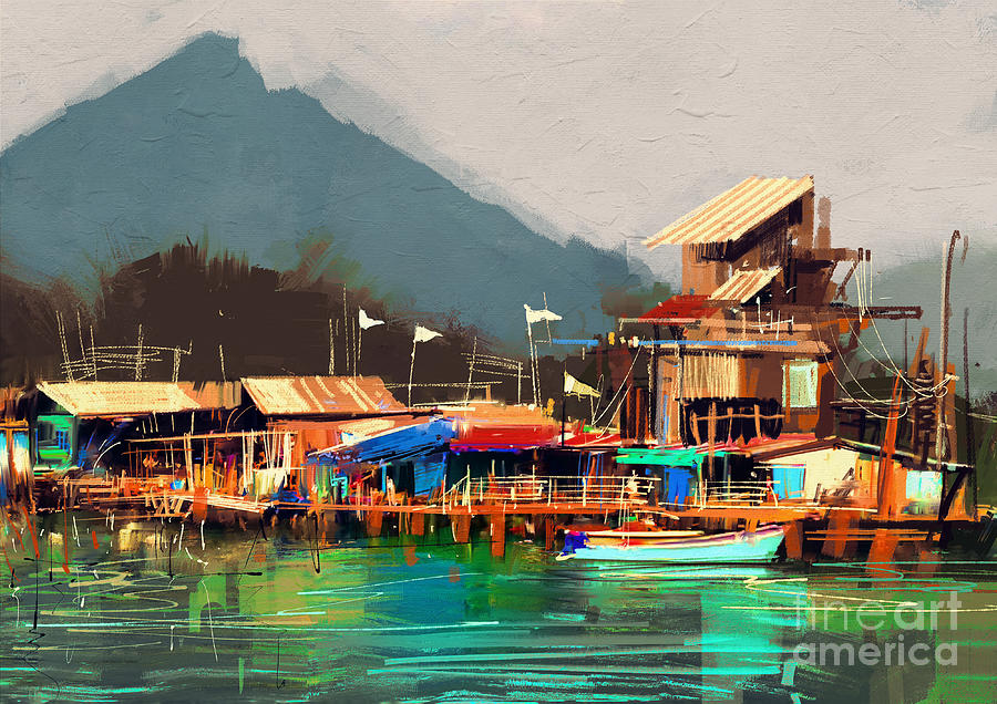 Line Digital Art - Seascape Painting Showing Old Fishing by Tithi Luadthong Line Digital Art - Seascape Painting Showing Old Fishing by Tithi Luadthong