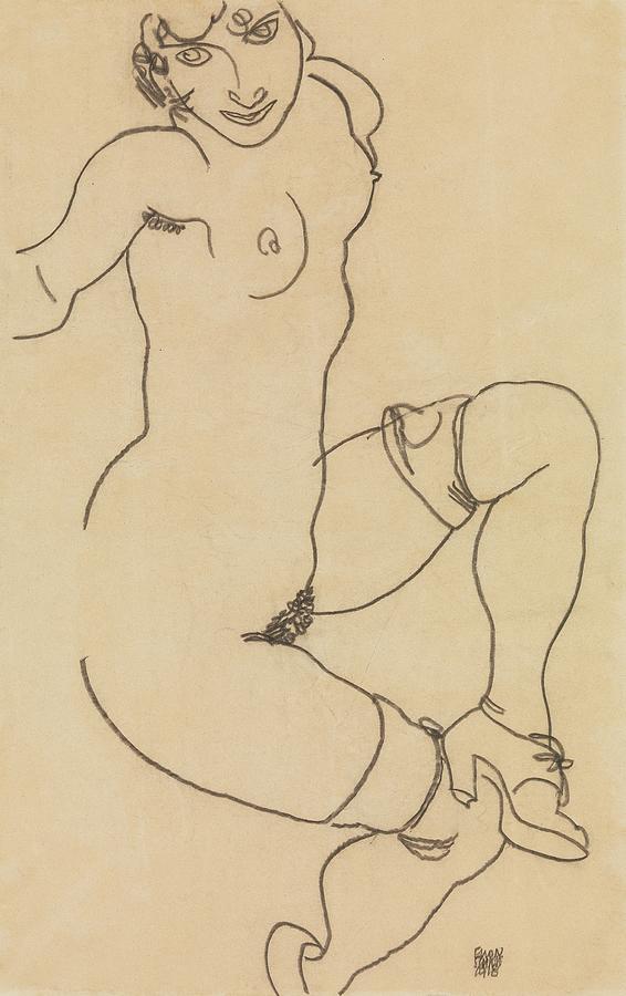 Seated Nude in Shoes and Stockings by Egon Schiele Seated Nude in Shoes and Stockings by Egon Schiele