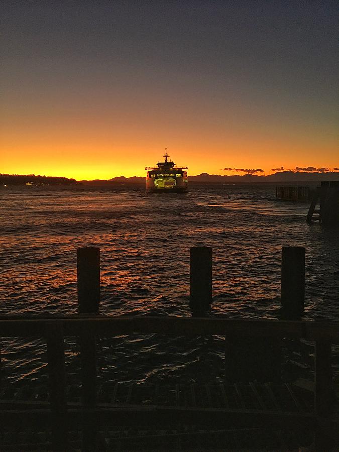 Seattle Ferry at Sunset #1 Photograph by Jerry Abbott