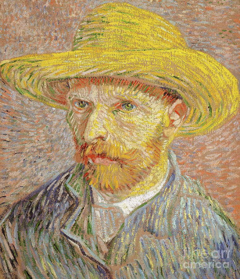 Self Portrait with a Straw Hat Painting by Vincent Van Gogh