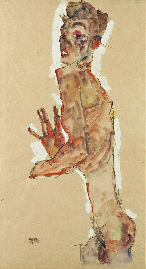 Egon Schiele Painting - Self-Portrait with Splayed Fingers #2 by Egon Schiele