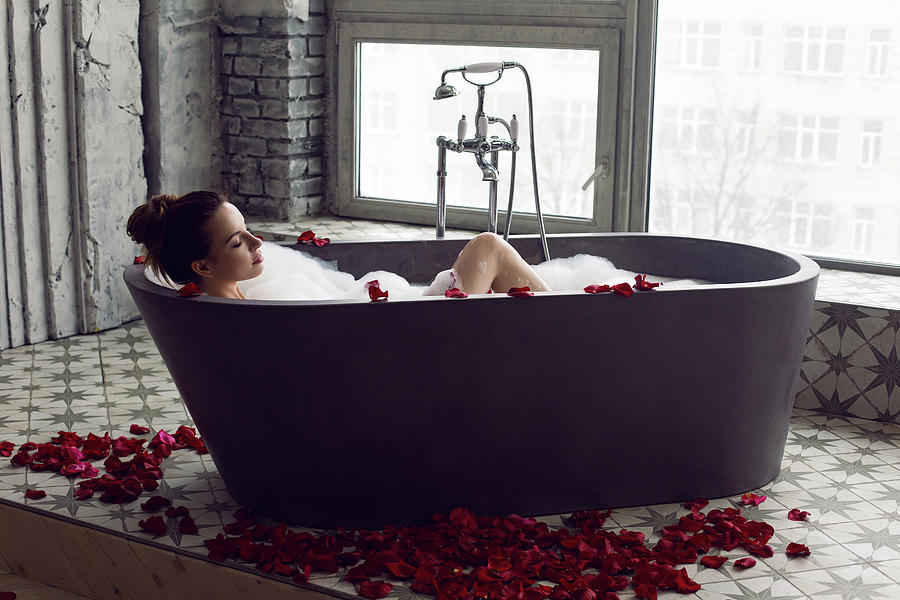 Sexy Woman Lying Bath Foam Relaxation Luxury Bathroom Stone Decor Stock  Photo by ©Nomadsoul1 199236556