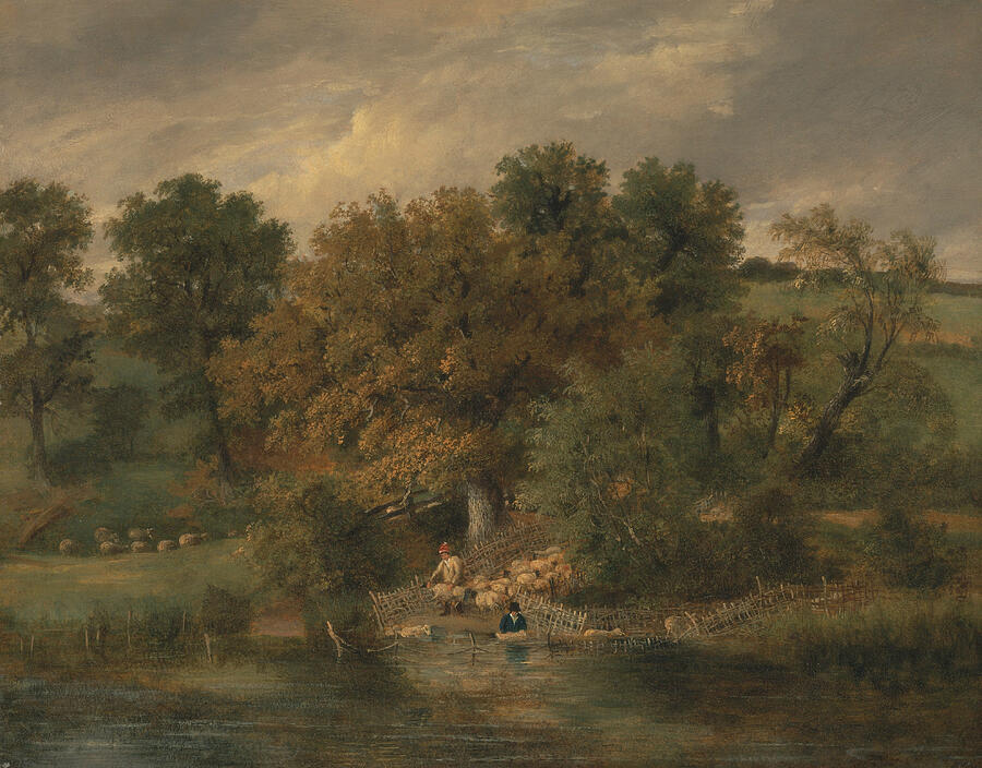James Stark Painting - Sheep Washing at Postwick Grove, Norwich, from circa 1822 by James Stark