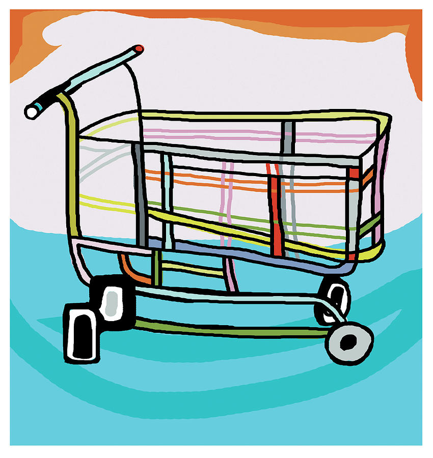 Vintage Drawing - Shopping Cart #2 by CSA Images