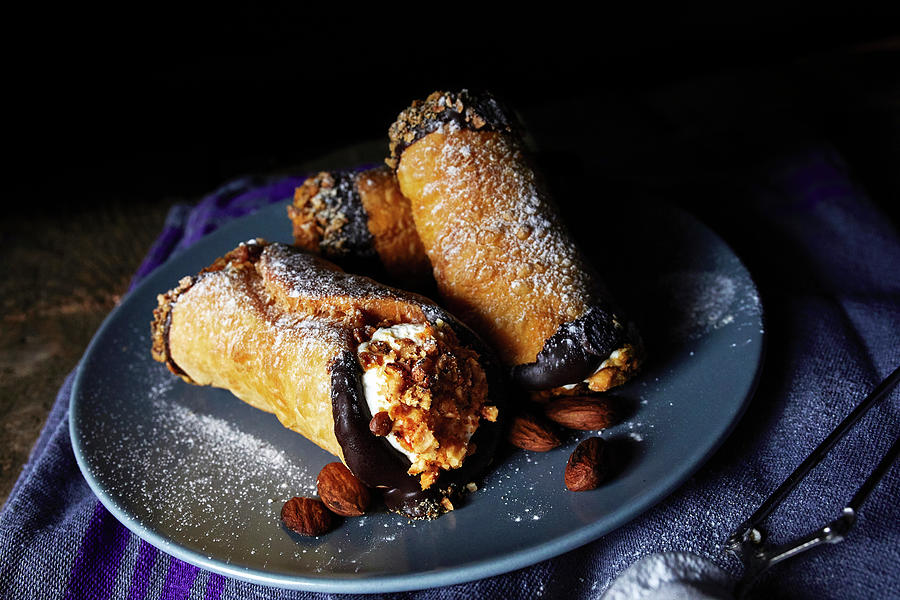 Sicilian Cannoli With Ricotta Filling And Chopped Almonds italy #2 Photograph by Natasa Dangubic