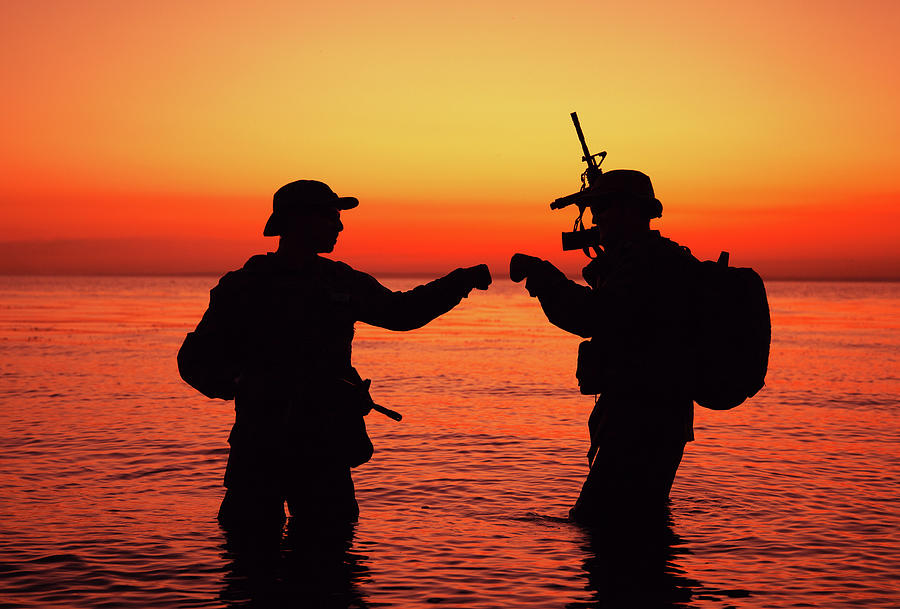 Silhouette Of Soldiers Celebrating #2 Photograph by Oleg Zabielin