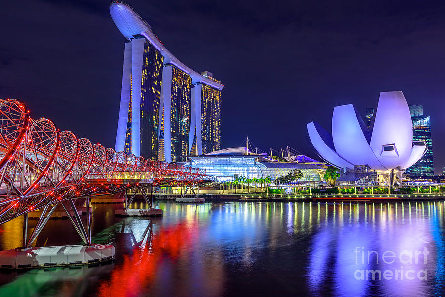 Singapore skyline night #2 Photograph by Benny Marty