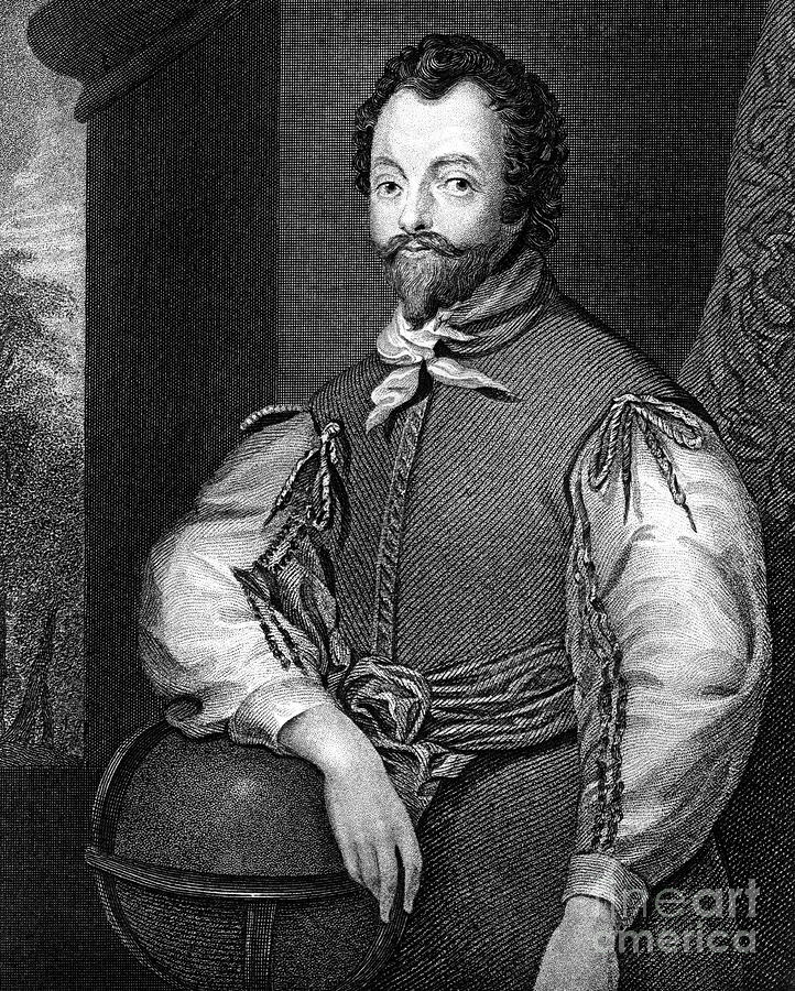 Black And White Drawing - Sir Francis Drake, 16th Century English #2 by Print Collector
