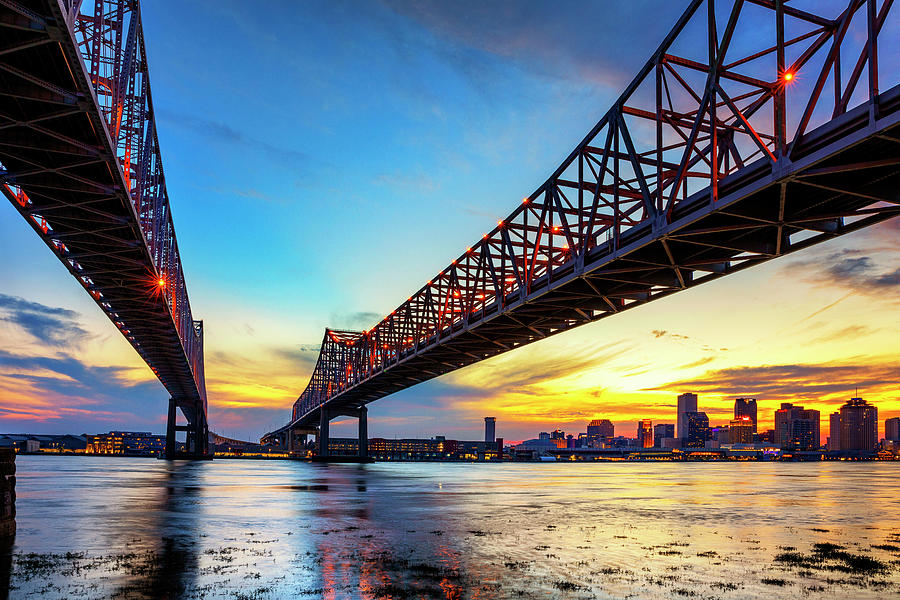 Skyline & Bridges, New Orleans, La Digital Art by Claudia Uripos - Fine ...