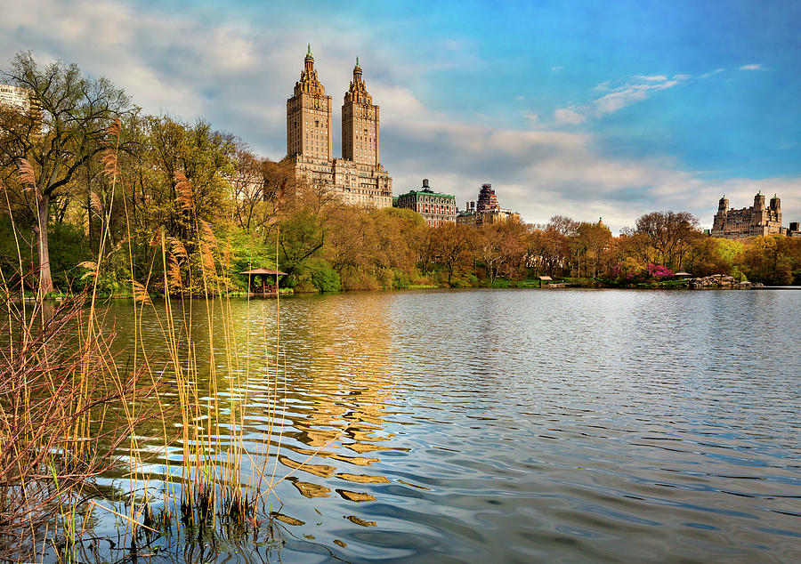 Skyline & Lake, Central Park Nyc #2 Digital Art by Lumiere