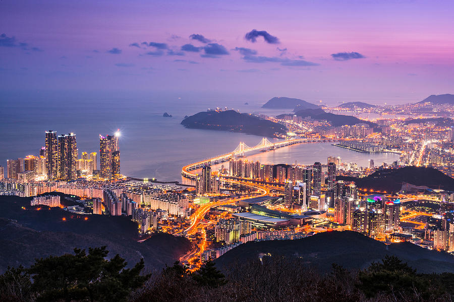 Cityscape Photograph - Skyline Of Busan, South Korea At Night #2 by Sean Pavone