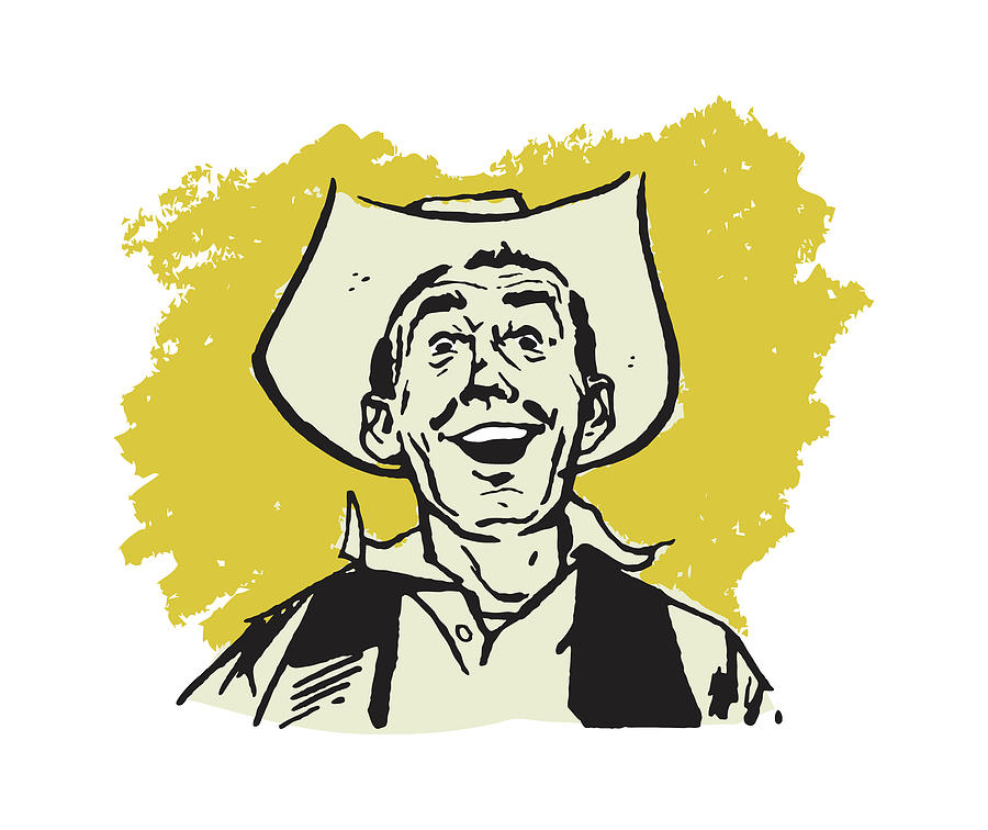 Vintage Drawing - Smiling Cowboy #2 by CSA Images