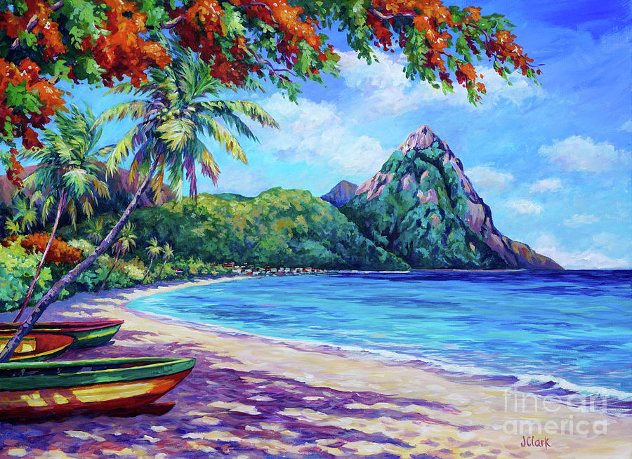 Soufriere Painting - Soufriere Bay St Lucia by John Clark Soufriere Painting - Soufriere Bay St Lucia by John Clark