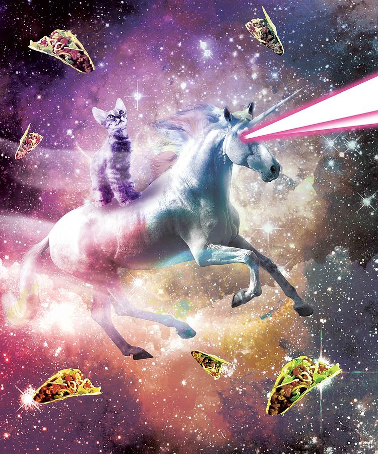 Space Cat Riding Unicorn Laser Tacos And Rainbow Digital Art By Random Galaxy