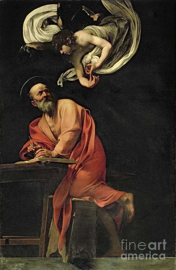St. Matthew And The Angel, 1602 Painting by Michelangelo Merisi Da Caravaggio
